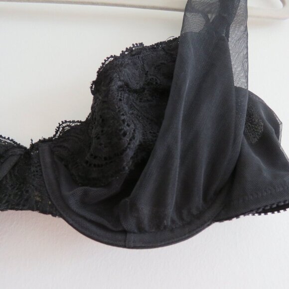 VINTAGE VICTORIA'S SECRET GOLD LABEL Black Lace Mesh Tulle Strap Bra 36C - Picture 3 of 13